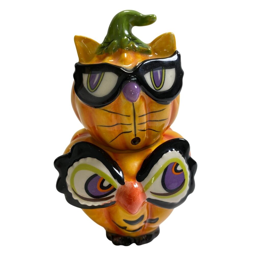 Cracker Barrel Mini Halloween Pumpkins Cat Salt‎ & Pepper Shakers Set Stackable